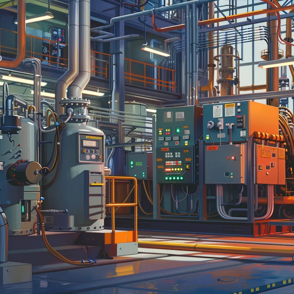 Various industrial applications of phenolic plastic nameplates on electrical panels, chemical processing equipment, and heavy machinery